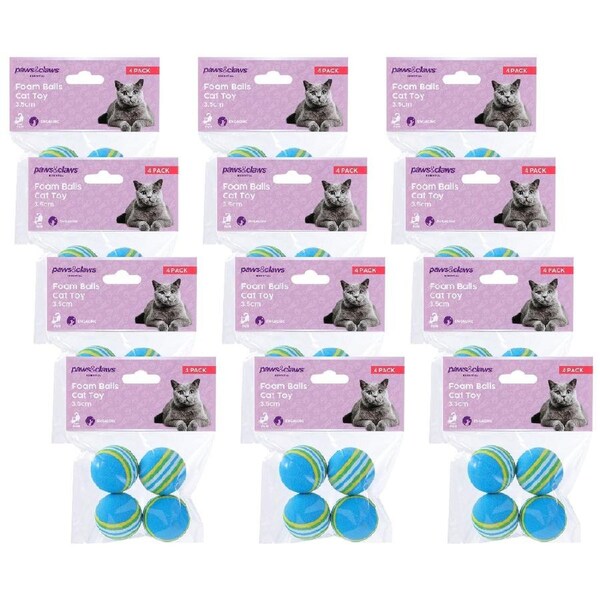 48pc Paws & Claws Foam Balls Cat Toy Chew/Bite Interactive Play 3.5cm Assort