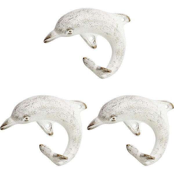3x LVD Dolphin Hook White Decorative Wall Hangers Home Organisation 10x12cm