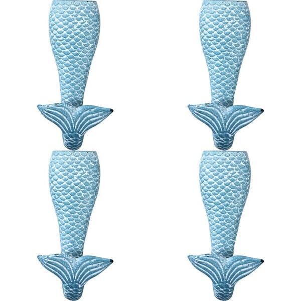 4x LVD Hook Mermaid Blue Decorative Wall Hangers Home Organisation 7x14.5cm