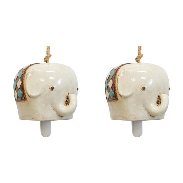 2x LVD Ceramic Chime Elephant Decorative Sculpture Home/Lounge Decor 14x13cm