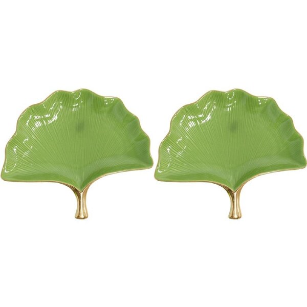 2x LVD Gingko Plate Greengold LRG Decorative Display Home Kitchen Decor 23x19cm