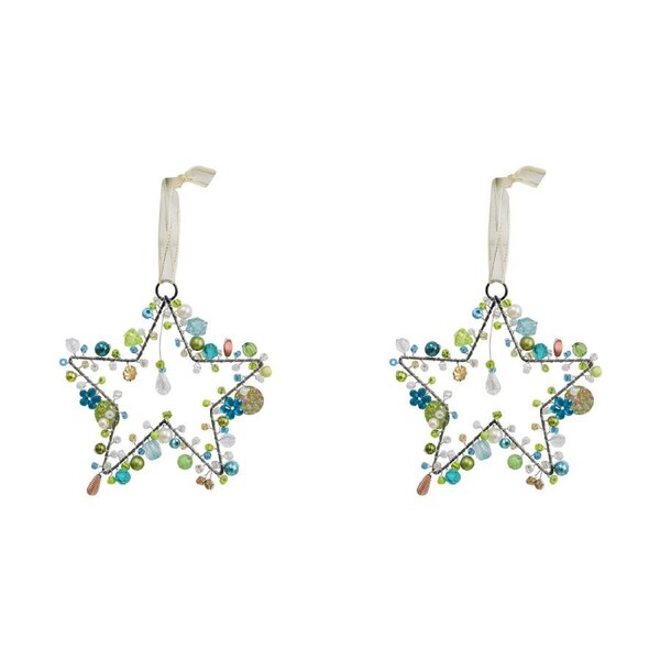 2x LVD Beaded Star Heavenly Decorative Sculpture Hanging Ornament Home Decor