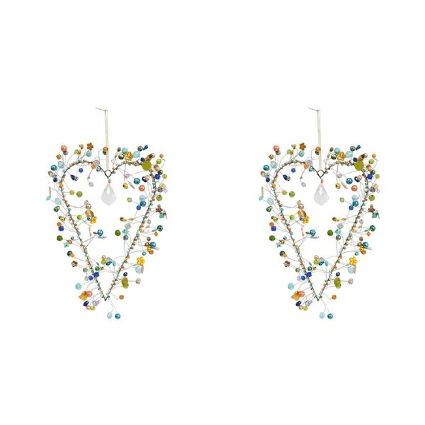 2x LVD Beaded Heart XL Clay Decorative Sculpture Hanging Ornament Home Decor