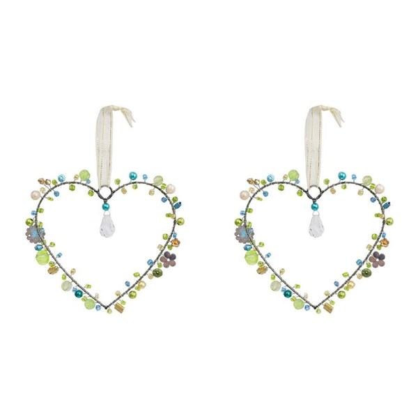 2x LVD Beaded Heart Heavenly Decorative Hanging Sculpture Ornament Home Decor