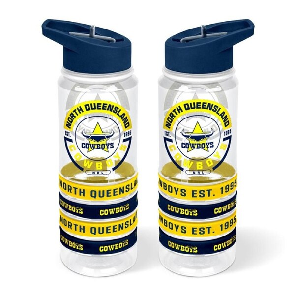 North Queensland QLD Cowboys NRL 2025 Design Tritan Drink Water Bottle with Wrist Bands