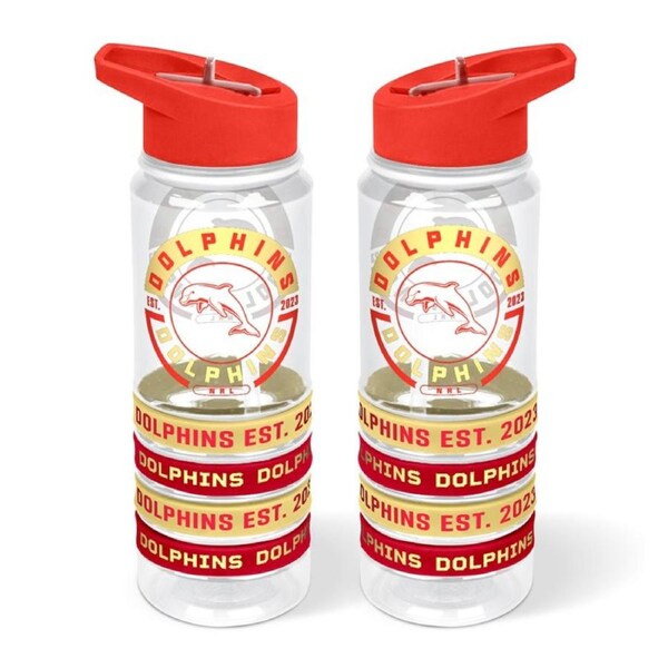 Dolphins NRL 2025 Design Tritan Drink Water Bottle with Wrist Bands