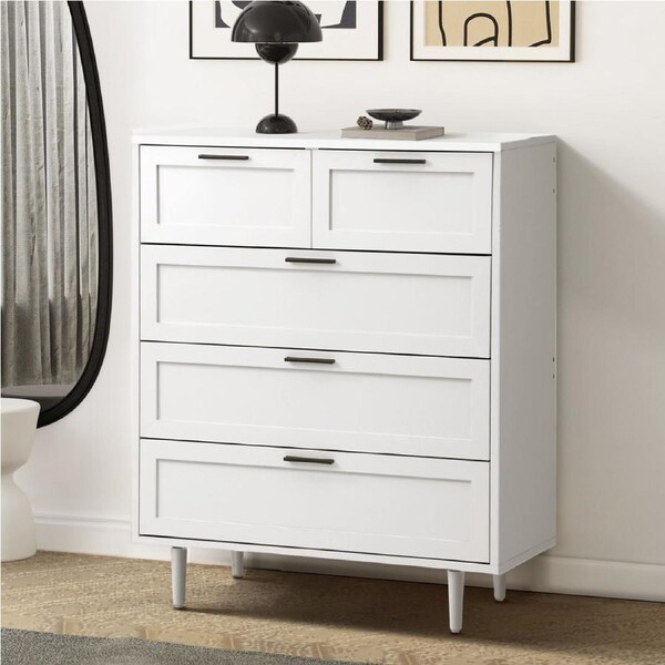 Oikiture 5 Chest of Drawers Storage Cabinet Tallboy White