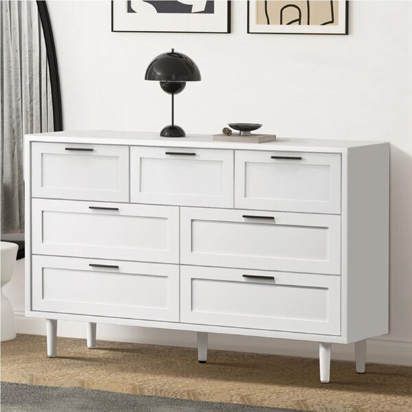 Oikiture 7 Chest of Drawers Storage Cabinet Tallboy White