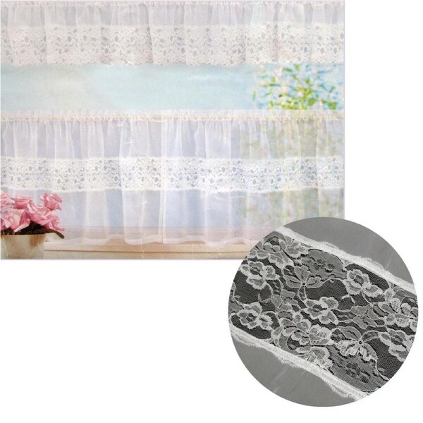 Chapel Gate Chapel Gate 3 Pcs Café Beige Floral Lace Curtain Set