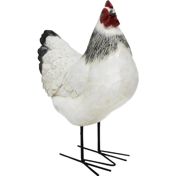 LVD Polyresin Iron Tall Hen Sculpture Standing Garden Home Decor 32x30cm WHT