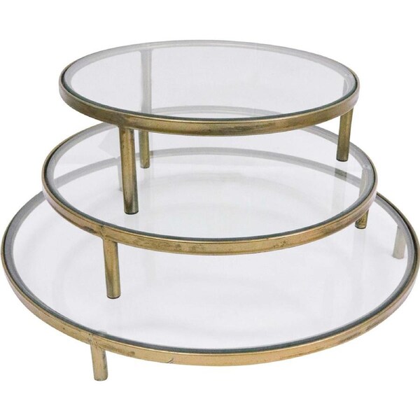 3pc LVD Metal Glass 45/35/30cm Display Tray Stand Storage Round Clear/Gold