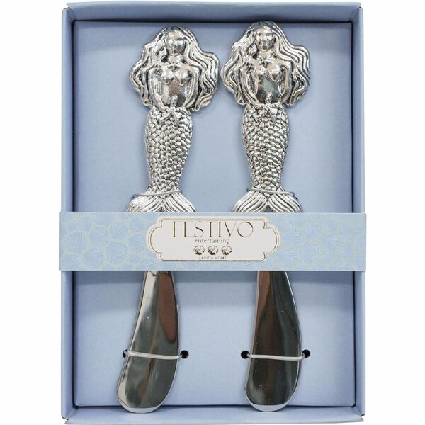 2pc LVD Metal Mermaid Spreaders Cutlery Utensils Kitchen Decor Set Silver