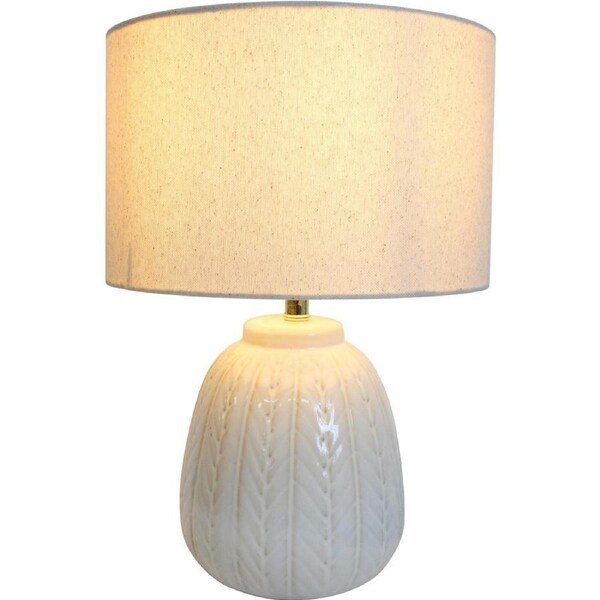 LVD Linen/Ceramic Lamp Leaf Room Decor Tabletop Desk Light 25x36cm White