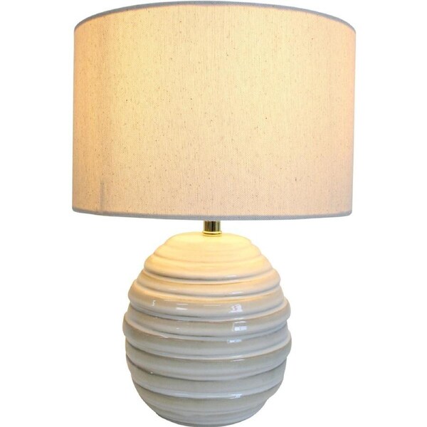 LVD Linen/Ceramic Lamp Casa Room Decor Tabletop Desk Light 25x35cm White