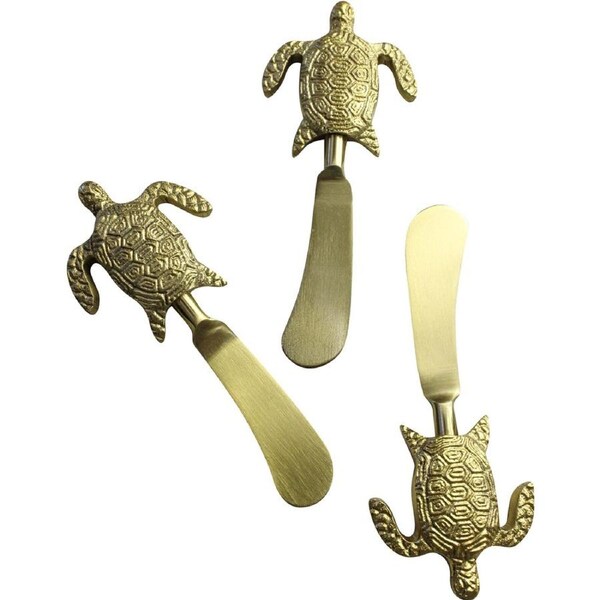 3pc LVD Aluminium Jam Spreaders Turtle Handle Cutlery Utensils 13x5.5cm Gold