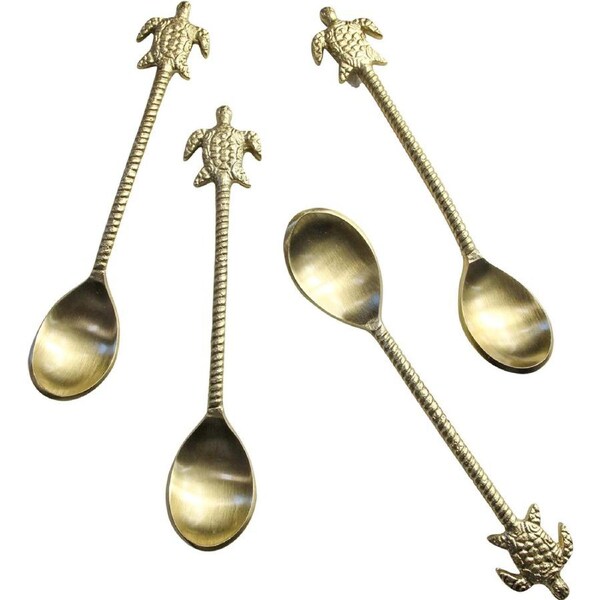 4pc LVD S/S/Brass Spoons Turtle Handle Tableware Cutlery Utensils 14x3cm GLD