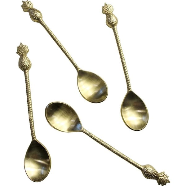 4pc LVD S/Steel/Brass Spoons Pineapple Handle Cutlery Utensils 14.5x3cm Gold