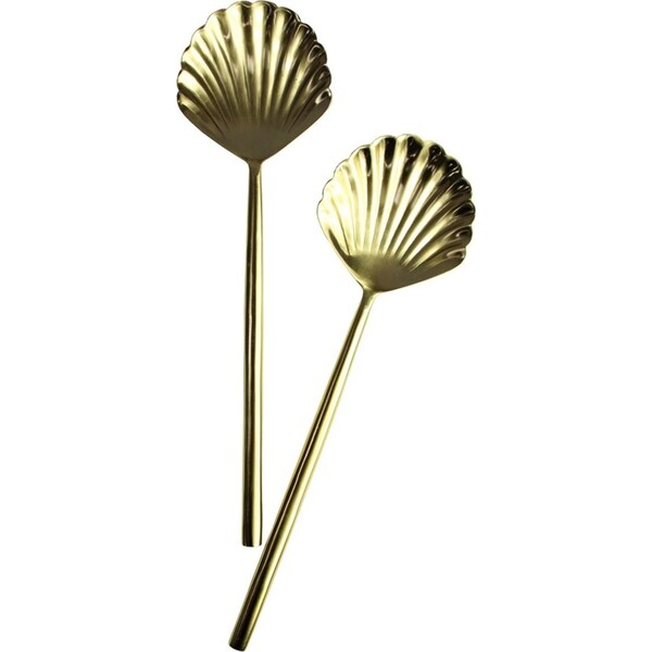 2pc LVD Brass Classic Shell Salad Server Cutlery Serving Utensils 28cm Gold