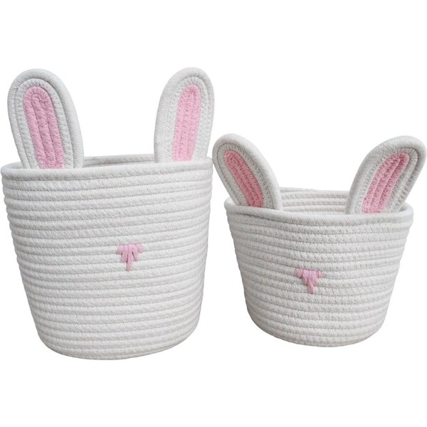 2pc LVD Cotton Storage Basket Bunnykins Nursery Room Decor 30/24cm WHT/Pink