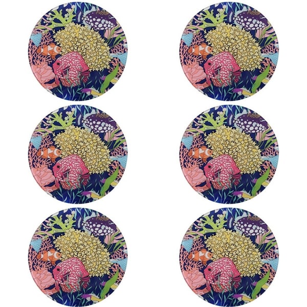 6x LVD Reef Glass Trivet Pot Mat Kitchen Dining Table Protector Pad Round 21cm