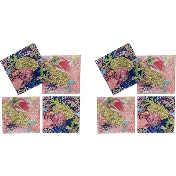 2x 4pc LVD Reef Crab Glass Coaster Mat Drink Pad Table Protector Square 17x12cm