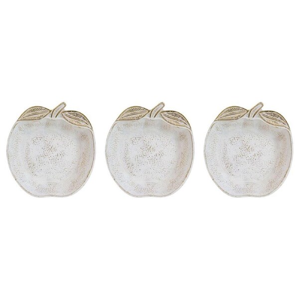 3x LVD Resin Apple Trinket Tray Jewellery Storage Home Decor 13.5x12.5cm White