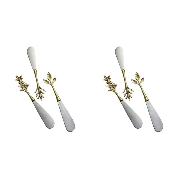 2x 3pc LVD S/Steel Spreaders Brass Botanical Handle Cutlery 15.5x2.5cm SLVR/GLD