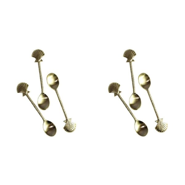 2x 3pc LVD Brass Teaspoon Shell Handle Tableware Cutlery Utensils14x3cm Gold