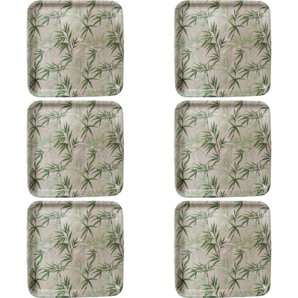 6x LVD Melamine/Bamboo Food/Drink Square Serving Tray/Platter 33x33cm Leaves