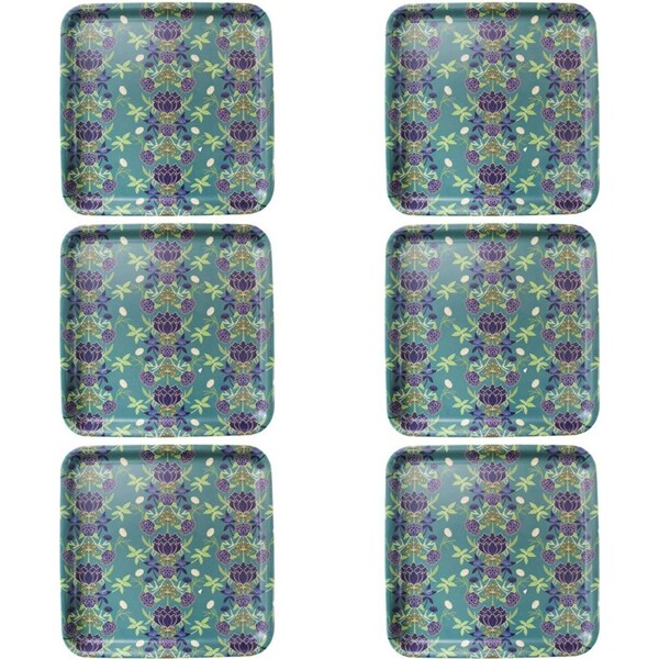 6x LVD Melamine/Bamboo Food/Drink Square Serving Tray 33x33cm Morris Floral