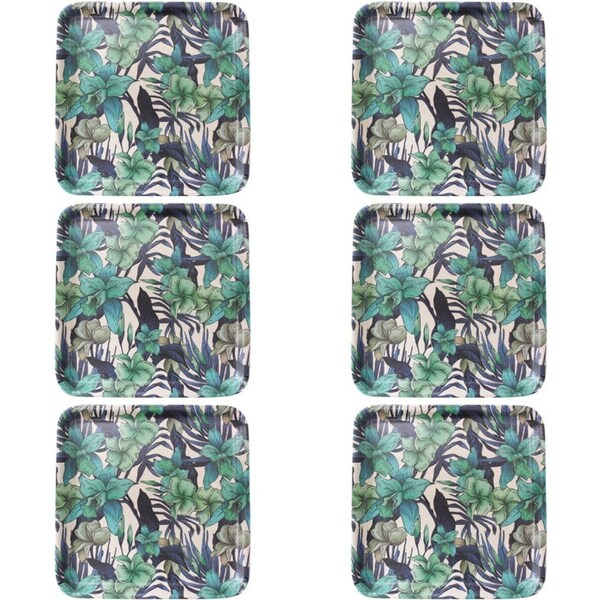 6x LVD Melamine/Bamboo Food/Drinks Square Serving Tray Tropical Orchid 33x33cm