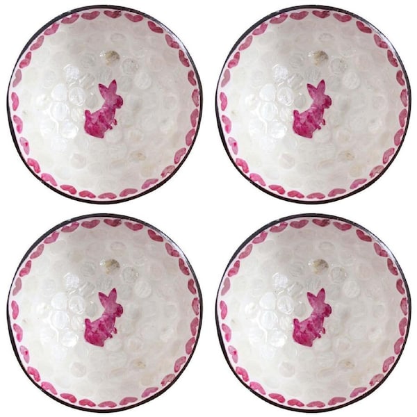 4x LVD Natural Coconut Food Serving Dish Rnd Bowl Tableware 13x6cm Rabbit Pink