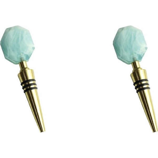 2x LVD S/Steel/Resin Bottle Stopper Wine Drink Cork 13.5x4cm Blue Marbleised