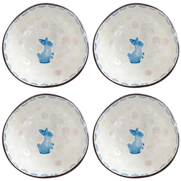 4x LVD Natural Coconut Food Serving Dish Rnd Bowl Tableware 13x6cm Rabbit Blue