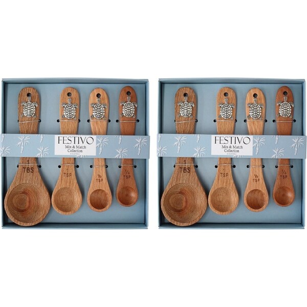 2x 4pc LVD Acacia/Metal Measuring Spoon Set Cooking/Baking Utensils Turtles