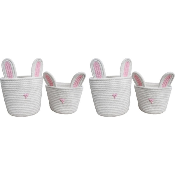 2x 2pc LVD Cotton Storage Basket Bunnykins Nursery Room Decor 30/24cm WHT/Pink