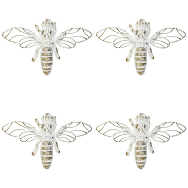 4x LVD Metal Rustic Bee Sculpture Classic Home Decor Display 13x7cm White/Gold