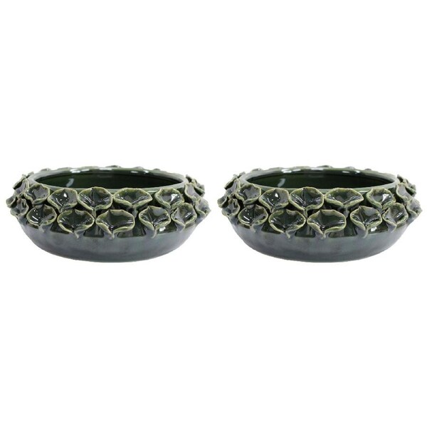 2x LVD Succulent Ceramic Bowl Juniper Tabletop Home/Room Decor 24x8cm Dark Green