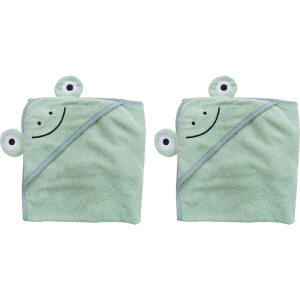 2x LVD 90cm Baby/Toodler Soft Hooded Frog Bath Towel Green