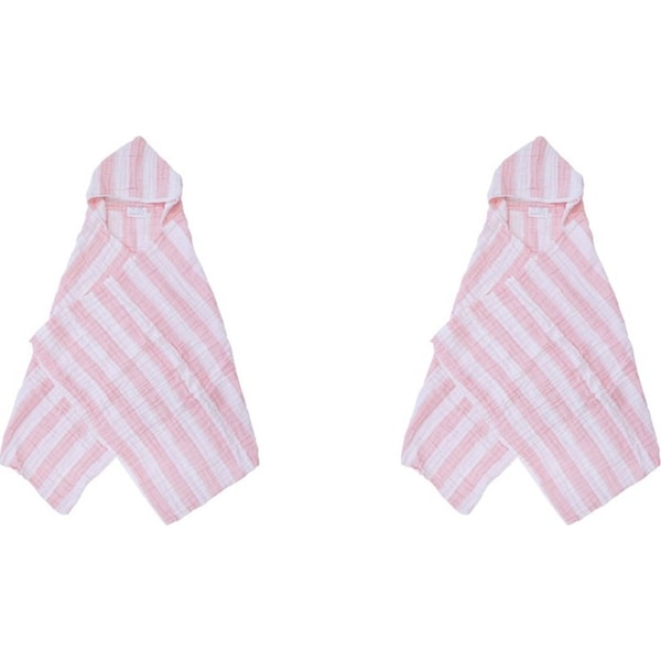 2x LVD Striped Cotton Hooded Swaddle Soft/Gentle Baby Wrap 127x66cm Pink/White