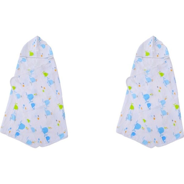 2x LVD Whales Cotton Hooded Swaddle Soft Gentle Baby Wrap Blanket 127x66cm WHT