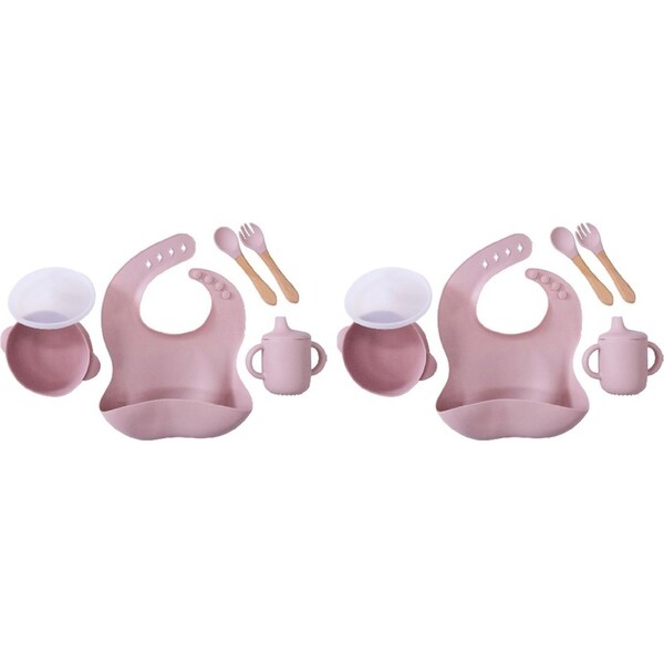 2x LVD Silicone Baby/Toddler Feeding Dinnerware Set Bib/Cutlery/Cup/Bowl Dusty