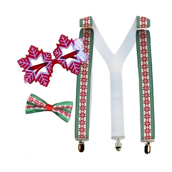 Goofy Christmas Snowflake Glasses Bowtie and Suspenders Set