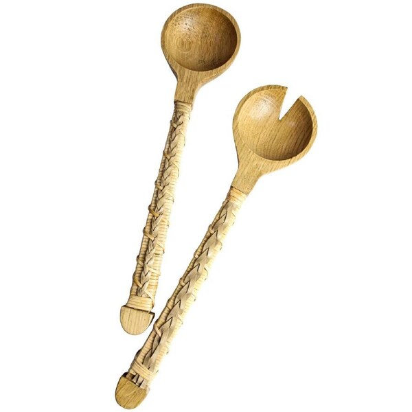 2pc LVD Salad Server Set Resort Rattanwood Home Kitchen Serveware/Tableware