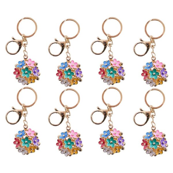 8x LVD Metal Hanging Keyring Flower Ball Multi Stylish Womens Fashion 4x9.5cm
