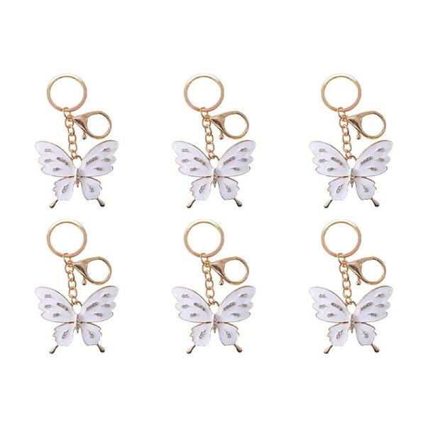 6x LVD Metal Hanging Keyring WHT Butterfly Themed Womens Stylish Key Chain 6x5cm