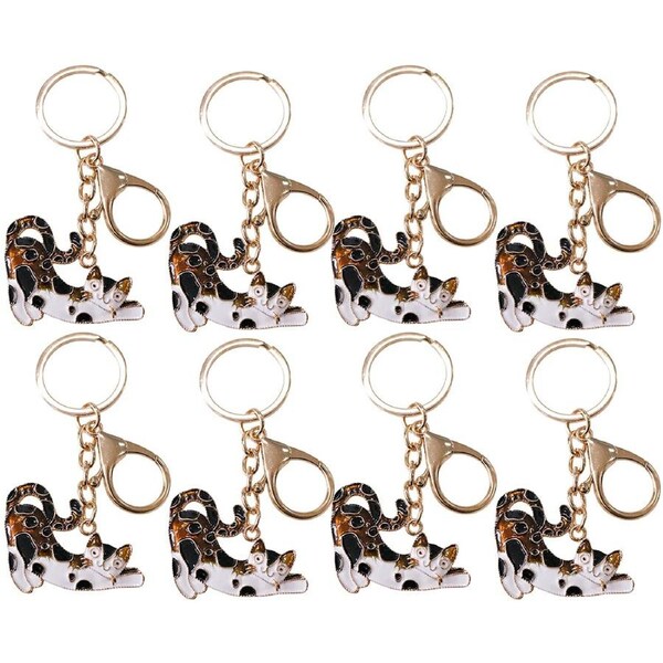 8x LVD Metal Keyring Stretching Cat Themed Womens Stylish Key Chain 5x3.5cm