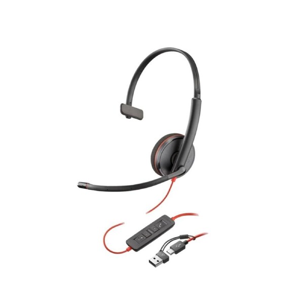 POLY Blackwire 3210 Monaural USB-C Headset +USB-C/A Adapter