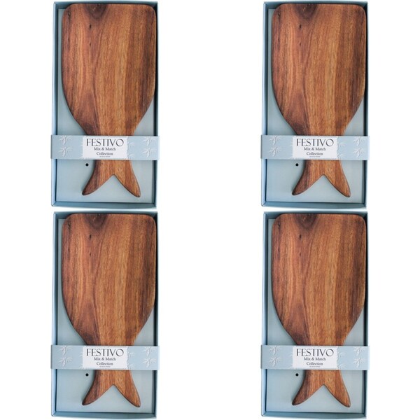 4x LVD Acacia Wooden Whale Spoon Rest Home Kitchen Tools Serveware/Tableware