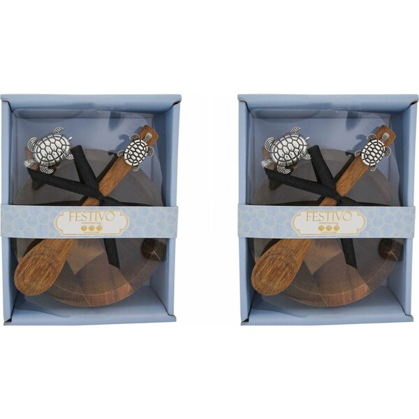 2x LVD Acacia Bowl Spoon Set Turtle Home Kitchen Serveware/Tableware 14.5x11cm